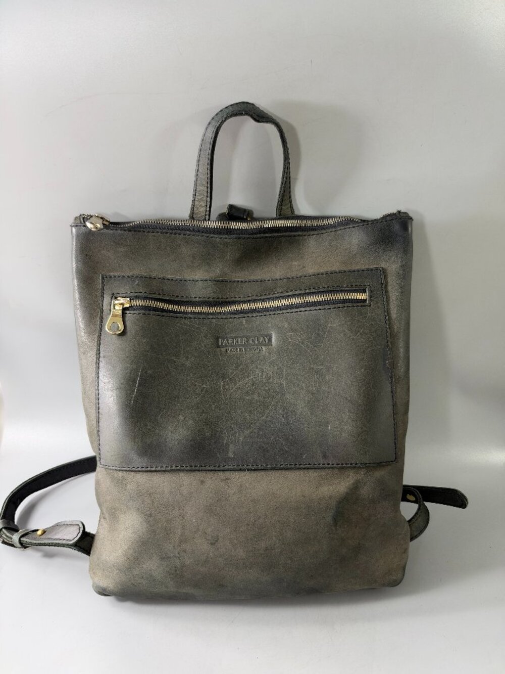 Authentic Parker Clay Miramar Full-Grain Leather Backpack, Black